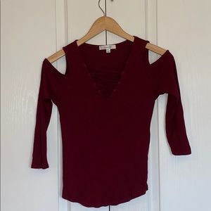 Red off the shoulder shirt